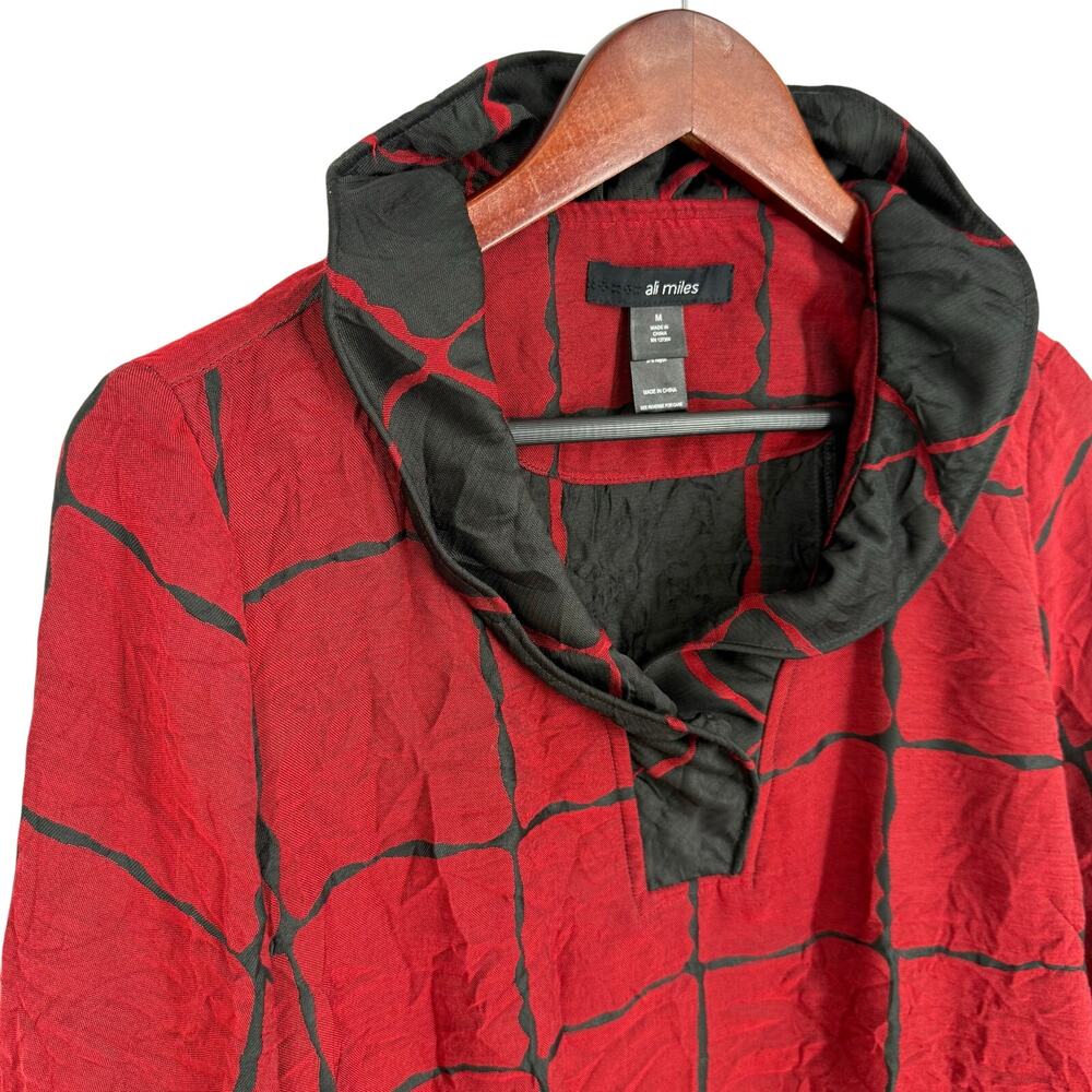 Ali Miles Medium Red Black Long Sleeve Wearable Art Blouse Shirt Top Christmas - Picture 4 of 7